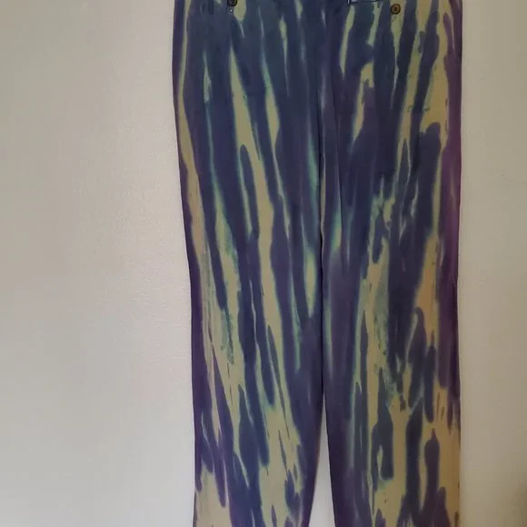 Tommy Bahama Silk navy blue white gray ivory summer dress pants 34 large striped